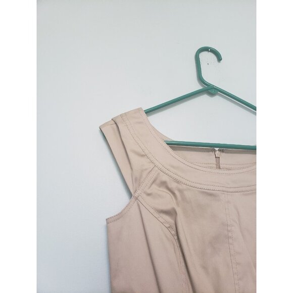 White House Black Market Womens Sz 0 Mini Dress Belted Tan Cap Sleeve Stretch - Picture 4 of 5